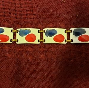Kay Denning Mid Century Modern Red, White & Blue Enamel 1960s Bracelet